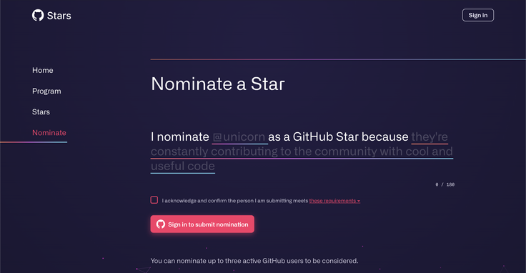 Github Stars page